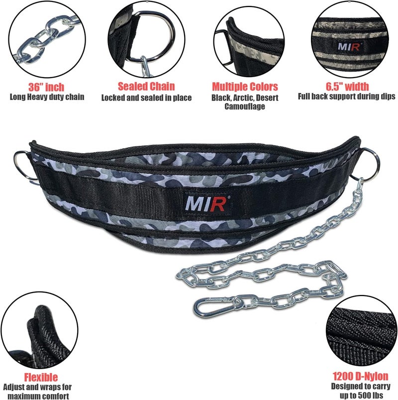 MIR Dip belt With 36" - 38" chain, 500lbs - 650lbs weight capacity, Weight lifting for dips and pullups - Image 2